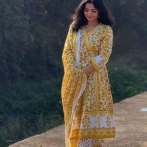 Yellow Cotton Anarkali Suit