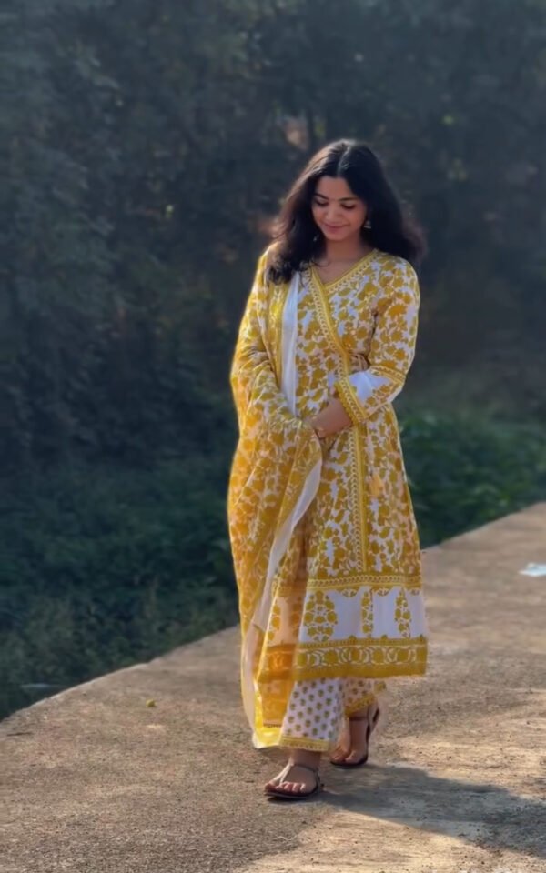 Yellow Cotton Anarkali Suit